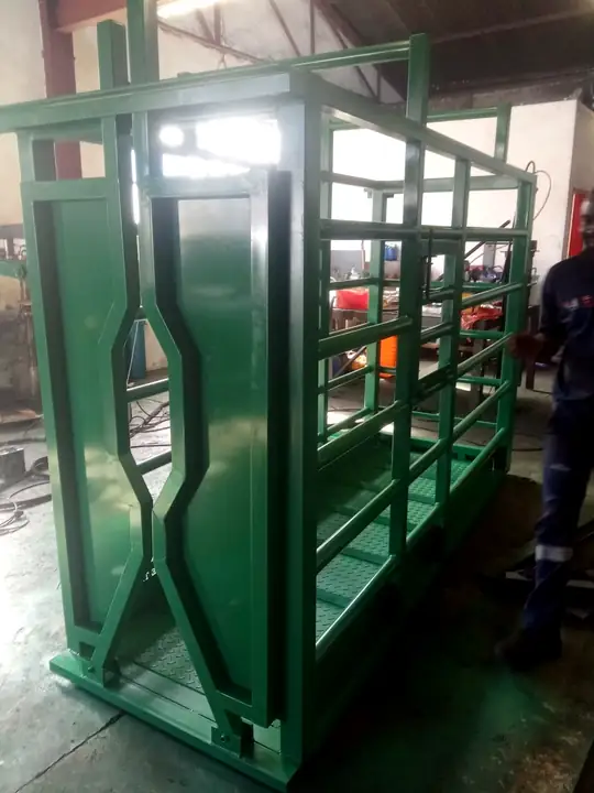 Green-painted custom steel structure